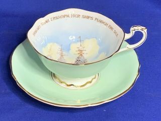 Paragon China Patriotic Scenes Her Ships Plough The Sea Green Cup And Sauce