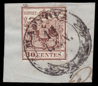 1850 Italy Lombardy Venetia Coat Of Arms 30 C Brown Mantova On Fragment Sct.  5