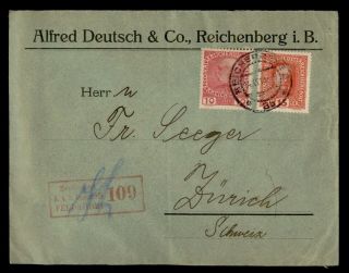 Dr Who 1916 Austria Perfin Reichenberg To Switzerland Wwi Censored F41826