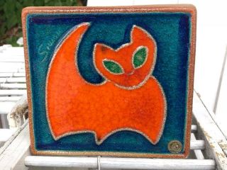 Søholm Stentøj Bornholm Pottery Relief Wall Hanging Cat Made In Denmark