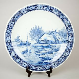 Boch Royal Sphinx Delft Blue Large Charger Plate Vintage Belgium Pottery 15.  5 "