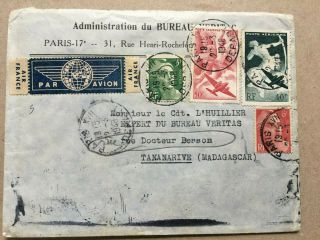 France 1948 Air Mail Cover Paris To Tananarive Madagascar - Paris Depart Marks