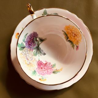 Paragon Chrysanthemum Cup & Saucer Pale Pink Gold Trim A3455/10 Vintage England