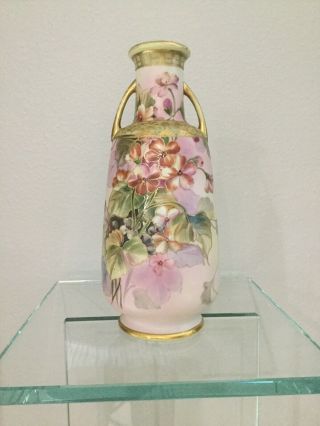 Vintage Nippon Moriage Vase,  Hand Painted Floral With Gilded Bead