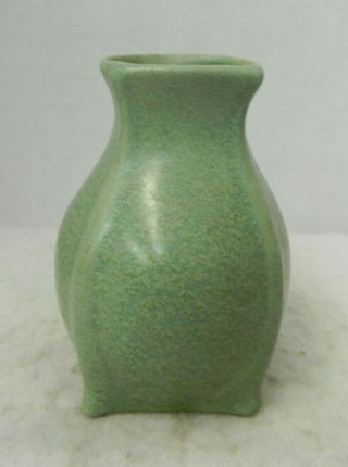 Early Haegar Pottery Geranium Glaze Buttressed Vase,  Matte Green Teco Shape