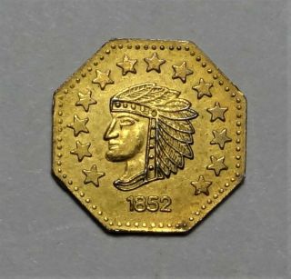 1852 California Gold Half Dollar Charm Uncirculated Bear 1 Indian 1 Variety