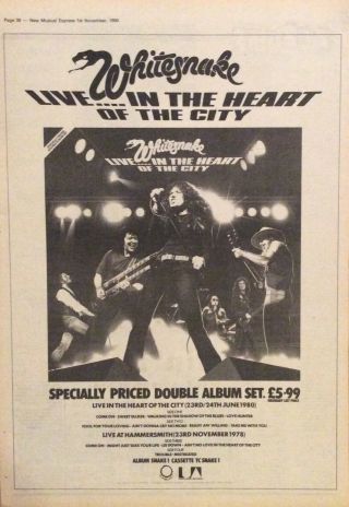 Whitesnake - Press Poster Advert - In The Heart Of The City - 1/11/1980