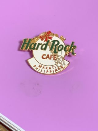 Hard Rock Cafe Pin Makati Philippines Christmas 1996 White Logo Sax &red Ribbon