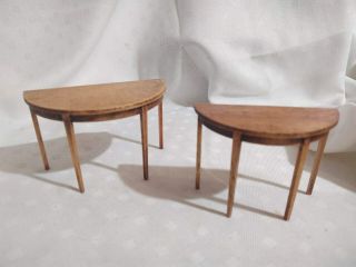 2 Doll Miniature Furniture Half Round Tables Wood 1:12 1/12 Scale 1 " To 1 
