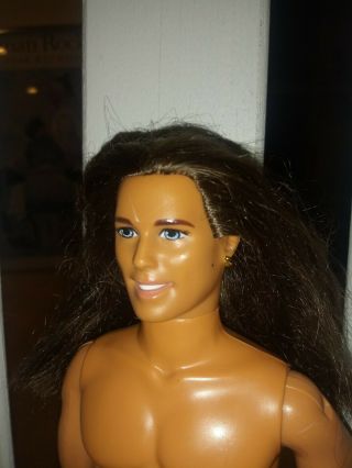 Barbie Ken Doll Nude Long Brown Hair Earring For Ooak Handsome