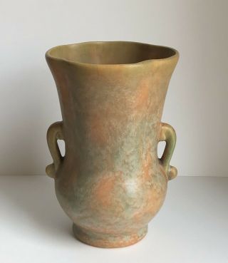 Weller Frosted Matte Unknown Pattern Art Pottery Vase Matte Green Over Peach