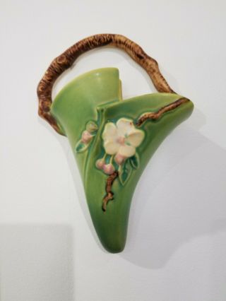 Roseville Art Pottery Apple Blossom Matte Green Wall Pocket -
