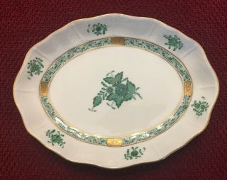 Herend Hungary Oval Serving Dish 7 - 3/4 " X 6 " - Chinese Bouquet Green Pattern