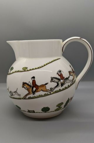 Crown Staffordshire England Lg Pitcher Hunting Scene Equestrian Horses Dogs Fox