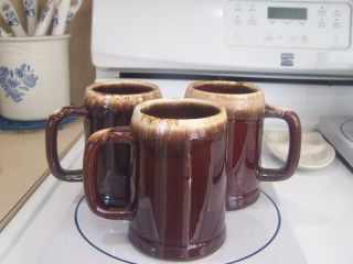 Set Of 3 Mccoy Pottery Coffee Mug Beer Stein Brown Drip Glaze 6395 Usa