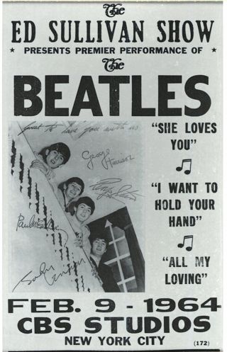 Music Poster Reprint The Beatles Ed Sullivan Show Feb 9th 1964