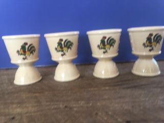 4 Vintage Metlox California Provincial Double Egg Cups Green Rooster Poppytrail