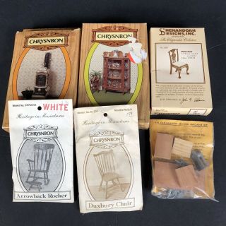Dollhouse Chrysnbon Kits In Boxes Stove,  China Cabinet,  Sewing Machine & Chairs