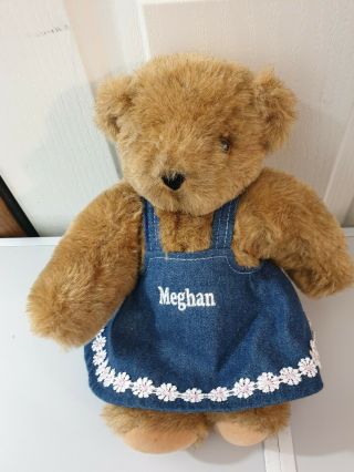 Vermont Teddy Bear Tan Teddy Bear In Blue Denim Dress Meghan Posable Small