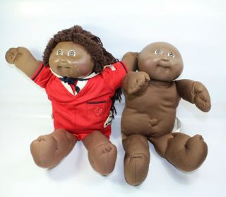2 1982 Cabbage Patch Kids 16 " Black African American Dolls Long Brown Hair