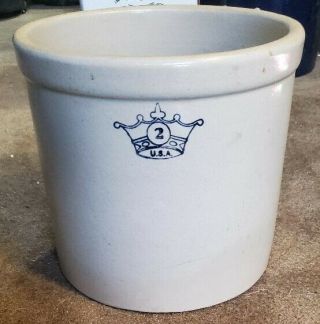 Vintage 2 Gallon Blue Crown Salt Glazed Stoneware Crock