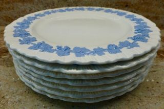 Set Of 7 - Wedgwood Queens Ware Blue Lavender On Cream Embossed Luncheon Plates
