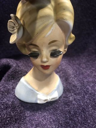 Vintage Petite Enesco Head Vase Lady With Flower In Her Hair