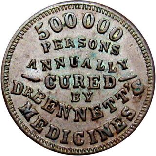 Cincinnati Ohio Civil War Token Dr Bennett Quack Medicine 500,  000 Cured Annually
