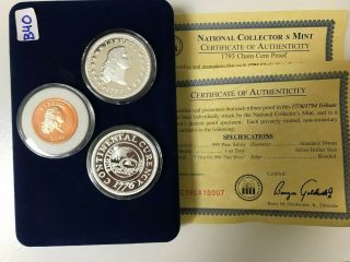 3 Proof Coins 1776/1794 Tribute Set - Total 2 Oz Silver & B40