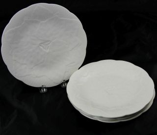 5 Antique Gien French White Faience Majolica Leaf Plates 8.  5 " France