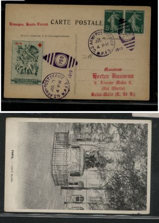 France Post Card And Label 1919,  Us Military Post Mark Kel0514