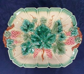 Antique French Majolica Grape Leaf Vine Platter Tray Dish Sarreguemines