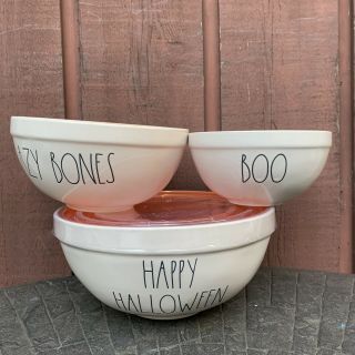 Rae Dunn Halloween Mixing Bowl Set - Ceramic,  Happy Halloween,  Boo,  Lazy Bones