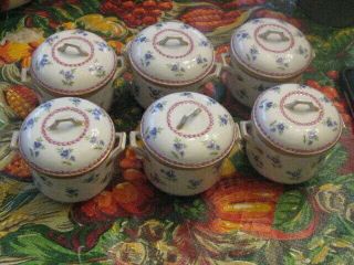 6 Hand Painted Richard Ginori Italy Footed Handled Pot De Creme Pots W/lids Euc