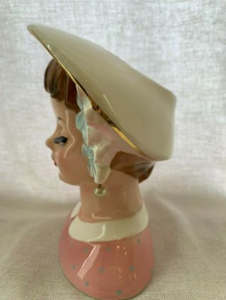 Vintage Napco Headvase/Head vase C4554B Lady Wearing Pink with Blue Flowers 6 