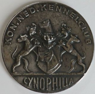 Antique Dutch Silvered Bronze Kennel Club Medal Great Dane Cynophilia