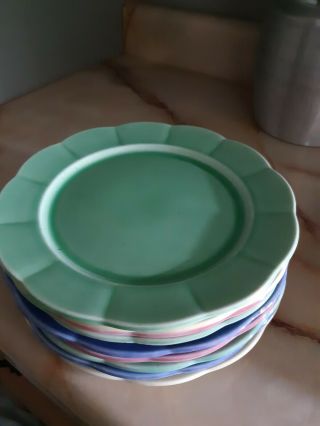9 W S George Petalware Soft Blue,  Green,  Pink,  And Yellow 9 1/4” Pastel Plates