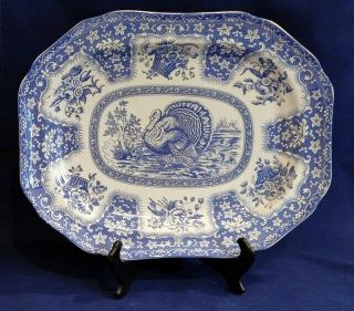 Vintage Spode Blue And White Porcelain Turkey Platter Made In England
