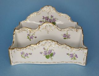 Antique Dresden Handgemalt Porcelain Letter Holder Violets Germany
