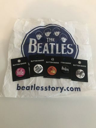 5 X Set Of Beatles Pin Badges From The Beatles Story Liverpool With Packaging