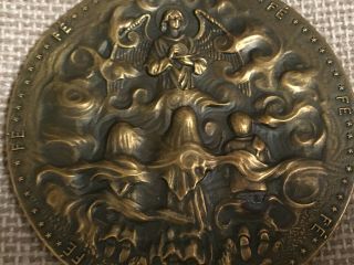antique bronze medal of Fátima,  angel apparition to little shepherds 3