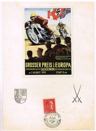 Germany 1938 Special Advertising Card For Motorcycle Racing