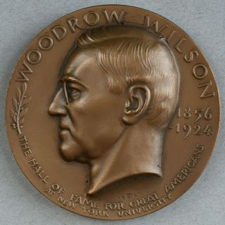 Woodrow Wilson 3 " Bronze Medal (nyu Hall Of Fame For Great Americans) Medallion