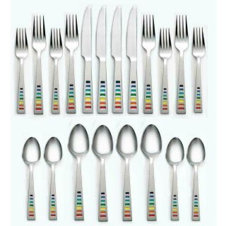 20 Pc Fiesta Celebration Stainless Steel Multi - Color Flatware Service For 4