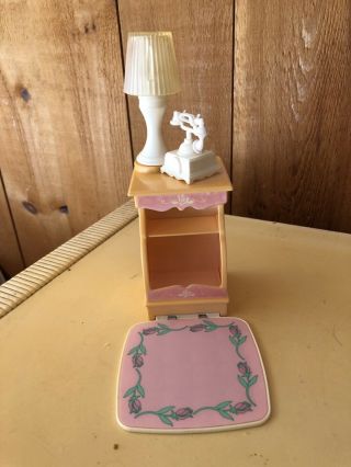 Rare Vintage Barbie Sweet Roses Magical Mansion Nightstand Lamp And Phone
