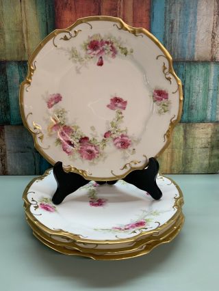 Vintage Limoges Handpainted Coronet Luncheon Plate 4 Floral With Gold Accents