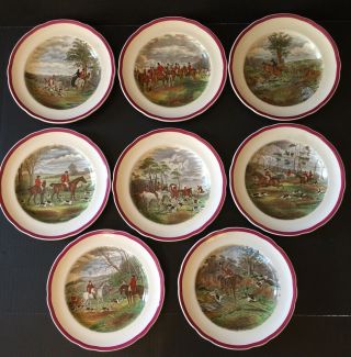 8 Copeland Spode 9” Plates Hunting Scenes Jf Herring All Different