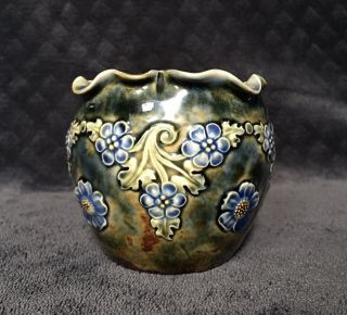 Antique Doulton Lambeth Stoneware Majolica Art Nouveau Pottery Vase Signed