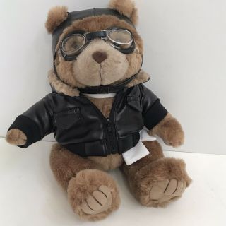 Aviator Pilot Teddy Bear Bomber Jacket Goggles Plush Vintage Look 12 " Niiiiice