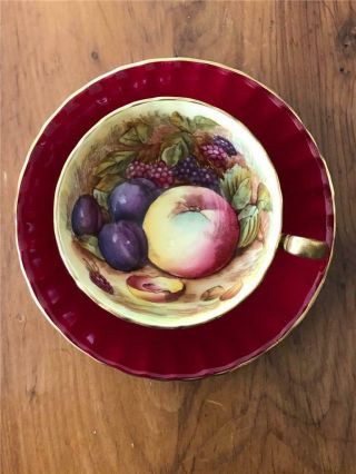 Aynsley Fruit Orchard Cup & Saucer Signed D.  Jones